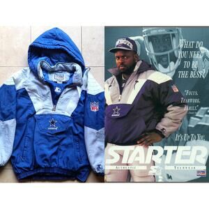 Dallas Cowboys 90s STARTER puffer Color Block 1/2 Pullover jacket L NFL Pro vtg